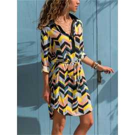 Aachoae Long Sleeve Shirt Dress-  Women Casual Striped Print A-line Mini Party Dress Vestidos