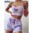Aproms Yellow Velvet Crop Top and Shorts For Women (2 Pieces Set)