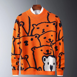 Mens Autumn Casual Sweaters -  Polar Bear Pattern Trendy Slim Sweaters( Cotton Long Sleeve)