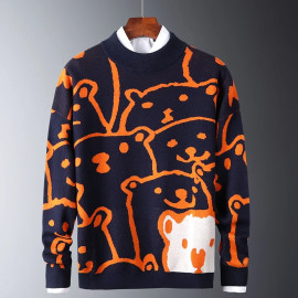 Mens Autumn Casual Sweaters -  Polar Bear Pattern Trendy Slim Sweaters( Cotton Long Sleeve)