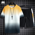 2021 New Casual Summer Set Men Sports Gradient Short Sleeve + Shorts 2 Piece 