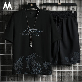 Harajuku Men Short Sleeved T Shirt Summer Print Set