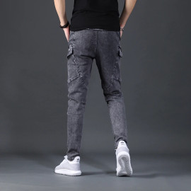 Summer Cargo Pants (Slim Fit Elastic Waist Style Casual Dark Gray Denim)