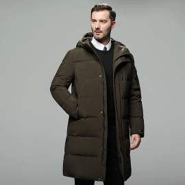 Men's Hooded Water-resistant Long Down Jacket