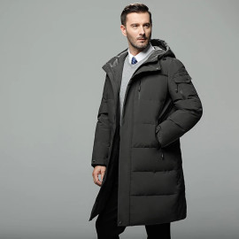 Men's Hooded Water-resistant Long Down Jacket