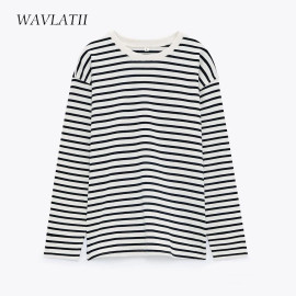 WAVLATII Women Striped Long Sleeve Tops