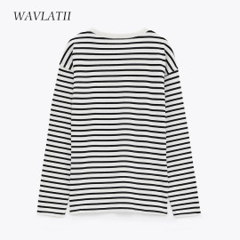 WAVLATII Women Striped Long Sleeve Tops