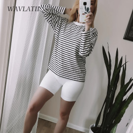 WAVLATII Women Striped Long Sleeve Tops