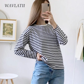 WAVLATII Women Striped Long Sleeve Tops