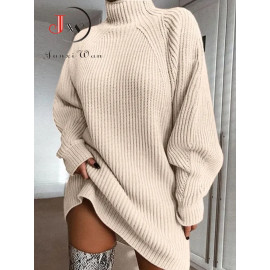 Women Turtleneck Oversized Knitted Sweater Dress