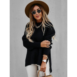 Women Knitted Sweater - Mock Neck Casual Loose Basic Pullover