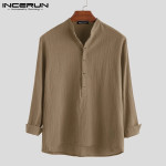 INCERUN Vintage Men Casual Shirt Long Sleeve (Cotton Linen)