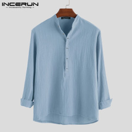 INCERUN Vintage Men Casual Shirt Long Sleeve (Cotton Linen)