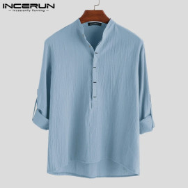 INCERUN Vintage Men Casual Shirt Long Sleeve (Cotton Linen)