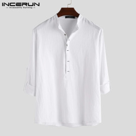 INCERUN Vintage Men Casual Shirt Long Sleeve (Cotton Linen)