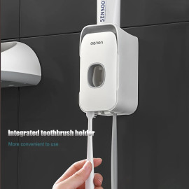 GESEW Automatic Toothpaste Dispenser (Wall Mount Toothbrush Holder)