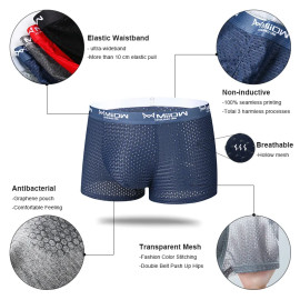 MiiOW 3Pcs Sexy Mesh Men Underwear Boxers