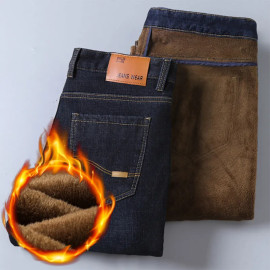 Men Winter Fleece Warm Jeans