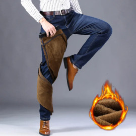 Men Winter Fleece Warm Jeans