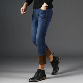 Men Winter Fleece Warm Jeans