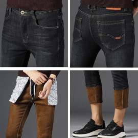 Men Winter Fleece Warm Jeans