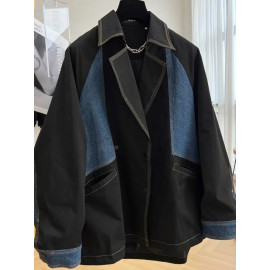 [EWQ] Denim Stitching Long Sleeve Trend Ladies Coat