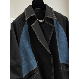 [EWQ] Denim Stitching Long Sleeve Trend Ladies Coat