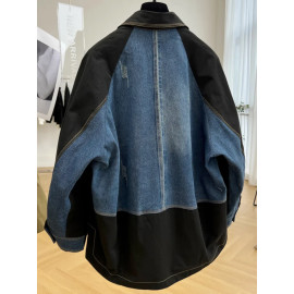 [EWQ] Denim Stitching Long Sleeve Trend Ladies Coat