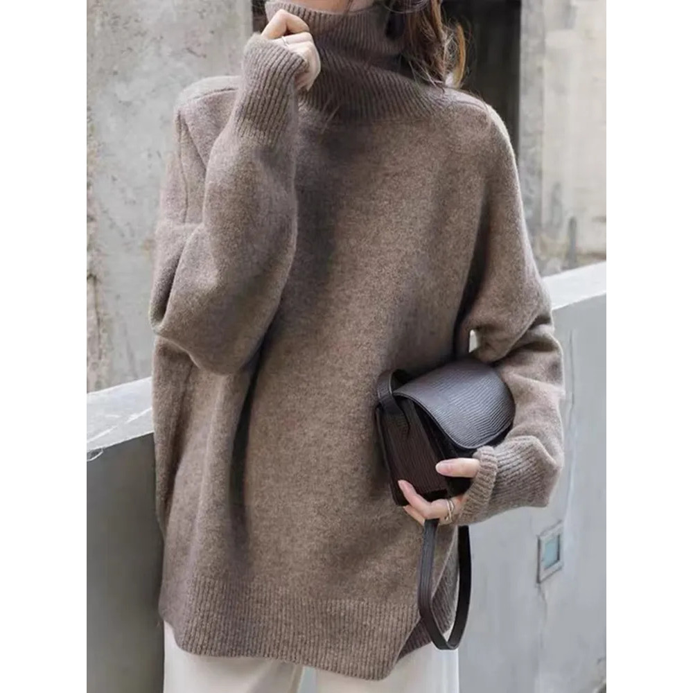 Turtleneck Knitted Sweater Women Autumn Winter Long Sleeve Oversized Pullover