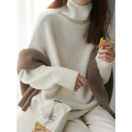 Turtleneck Knitted Sweater Women Autumn Winter Long Sleeve Oversized Pullover