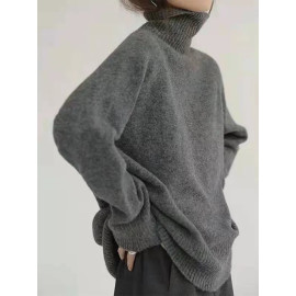 Turtleneck Knitted Sweater Women Autumn Winter Long Sleeve Oversized Pullover