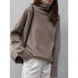 Turtleneck Knitted Sweater Women Autumn Winter Long Sleeve Oversized Pullover