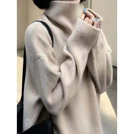 Turtleneck Knitted Sweater Women Autumn Winter Long Sleeve Oversized Pullover