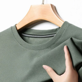 New Summer Waffle Round Neck Short Sleeved T-shirt for Men's Short Sleeved Top - AliExpress 