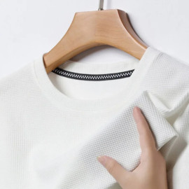 New Summer Waffle Round Neck Short Sleeved T-shirt for Men's Short Sleeved Top - AliExpress 