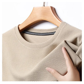 New Summer Waffle Round Neck Short Sleeved T-shirt for Men's Short Sleeved Top - AliExpress 