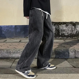 Men's New Fashion Solid Color Drape Jeans Loose Straight