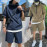 Summer Cargo Style Set Men's Casual Hooded Solid Short Sleeve T-shirt Shorts