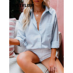 Women Casual Lapel Cotton Linen Loose Shirt Vintage Harajuku Solid Blouse