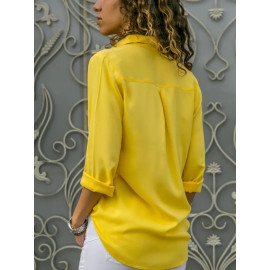 Women Elegant Solid Chiffon Blouse Spring Summer Casual Long Sleeve V Neck Loose Shirt Office Lady Tunics Oversized Tops 2023