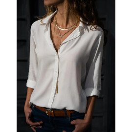 Women Elegant Solid Chiffon Blouse Spring Summer Casual Long Sleeve V Neck Loose Shirt Office Lady Tunics Oversized Tops 2023
