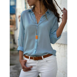 Women Elegant Solid Chiffon Blouse Spring Summer Casual Long Sleeve V Neck Loose Shirt Office Lady Tunics Oversized Tops 2023