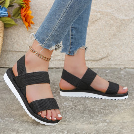 Women's fashion trend anti-slip wear comfortable matching color sole pure black shoelace flat sandals - AliExpress 322