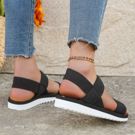 Women's fashion trend anti-slip wear comfortable matching color sole pure black shoelace flat sandals - AliExpress 322