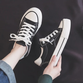 Shoes For Women Low-Top Vulcanized Canvas Platform Sneakers Black Flats Tennis Female Classic Student Small Couples Skateboard - AliExpress 322