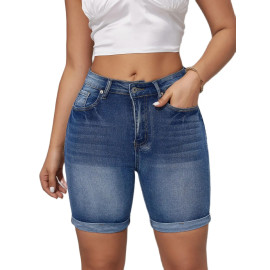 High Waist Ripped Denim Shorts  Stretch Skinny Knee Jeans)