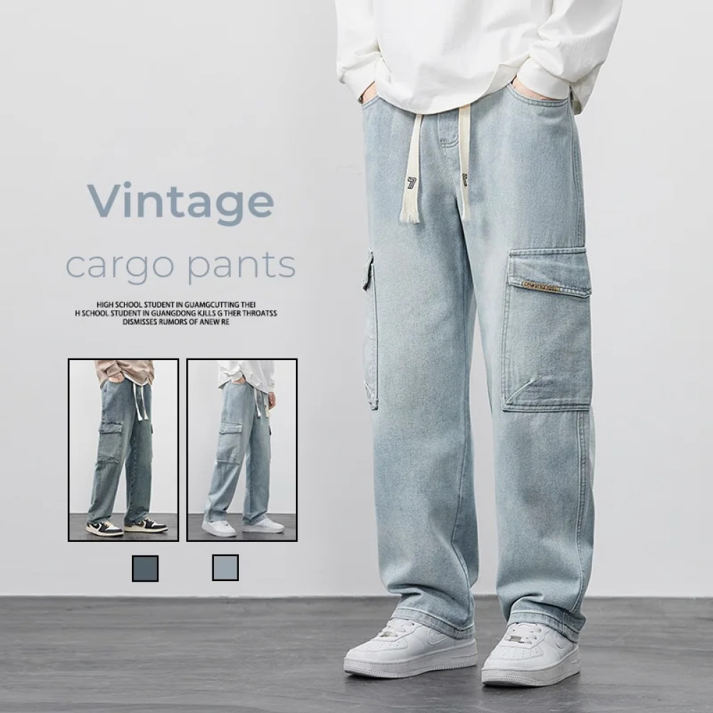 Men's Straight Cargo Jeans (Stretch Waist Casual Soft Sweatpants)