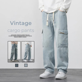Men's Straight Cargo Jeans (Stretch Waist Casual Soft Sweatpants)