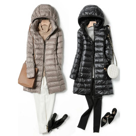 Women's X-long Office Lady Hat Detachable Puffer Jackets 