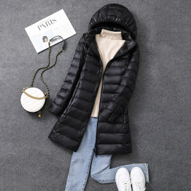 Women's X-long Office Lady Hat Detachable Puffer Jackets 